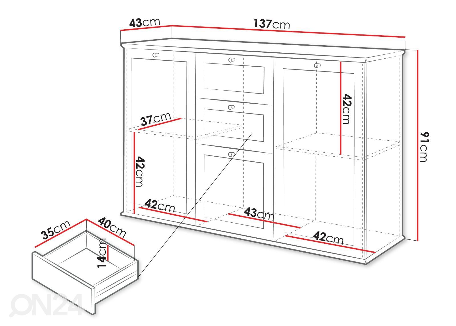 Lipasto Sally 137 cm kuvasuurennos mitat