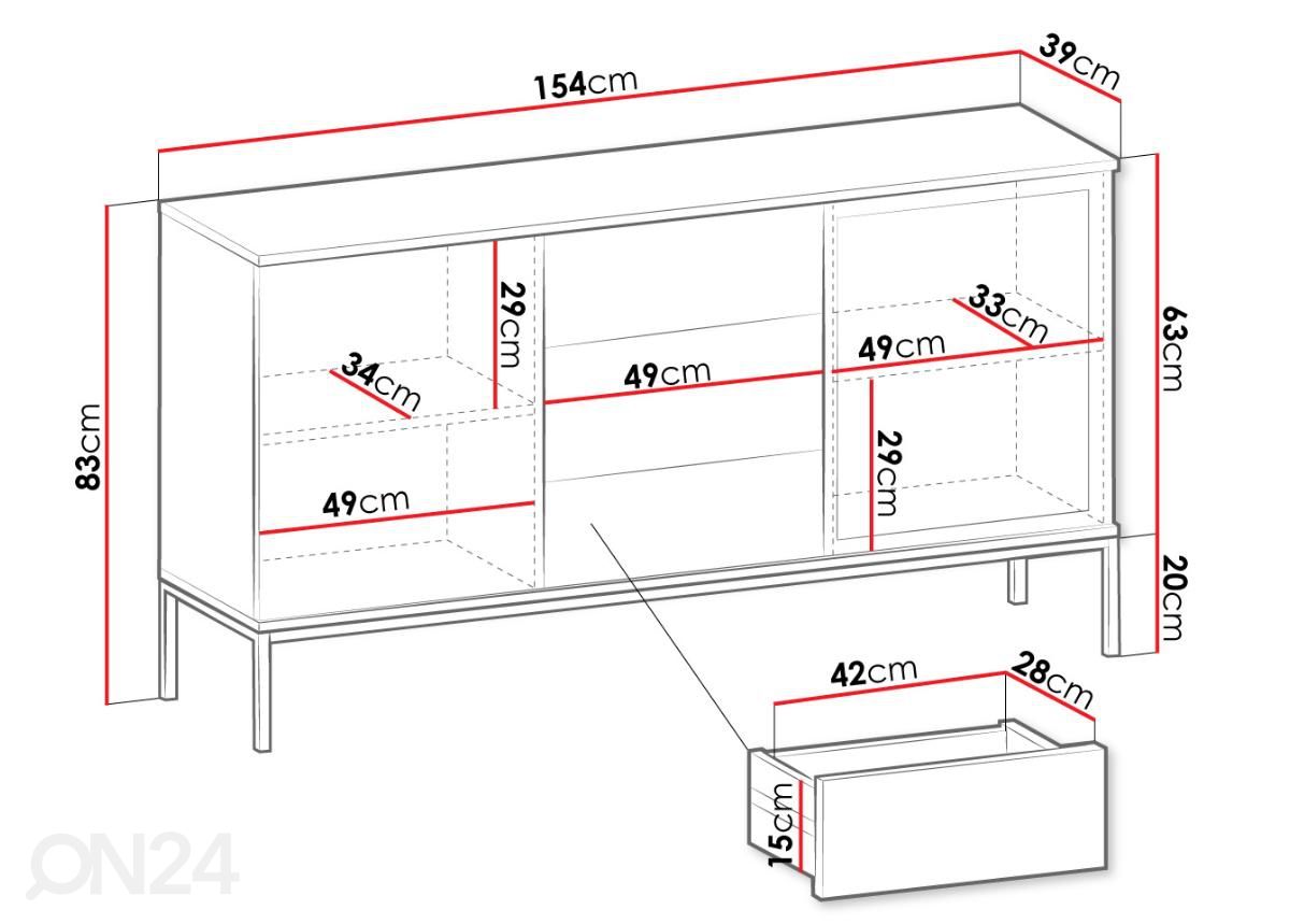 Lipasto Senato 154 cm + LED kuvasuurennos mitat