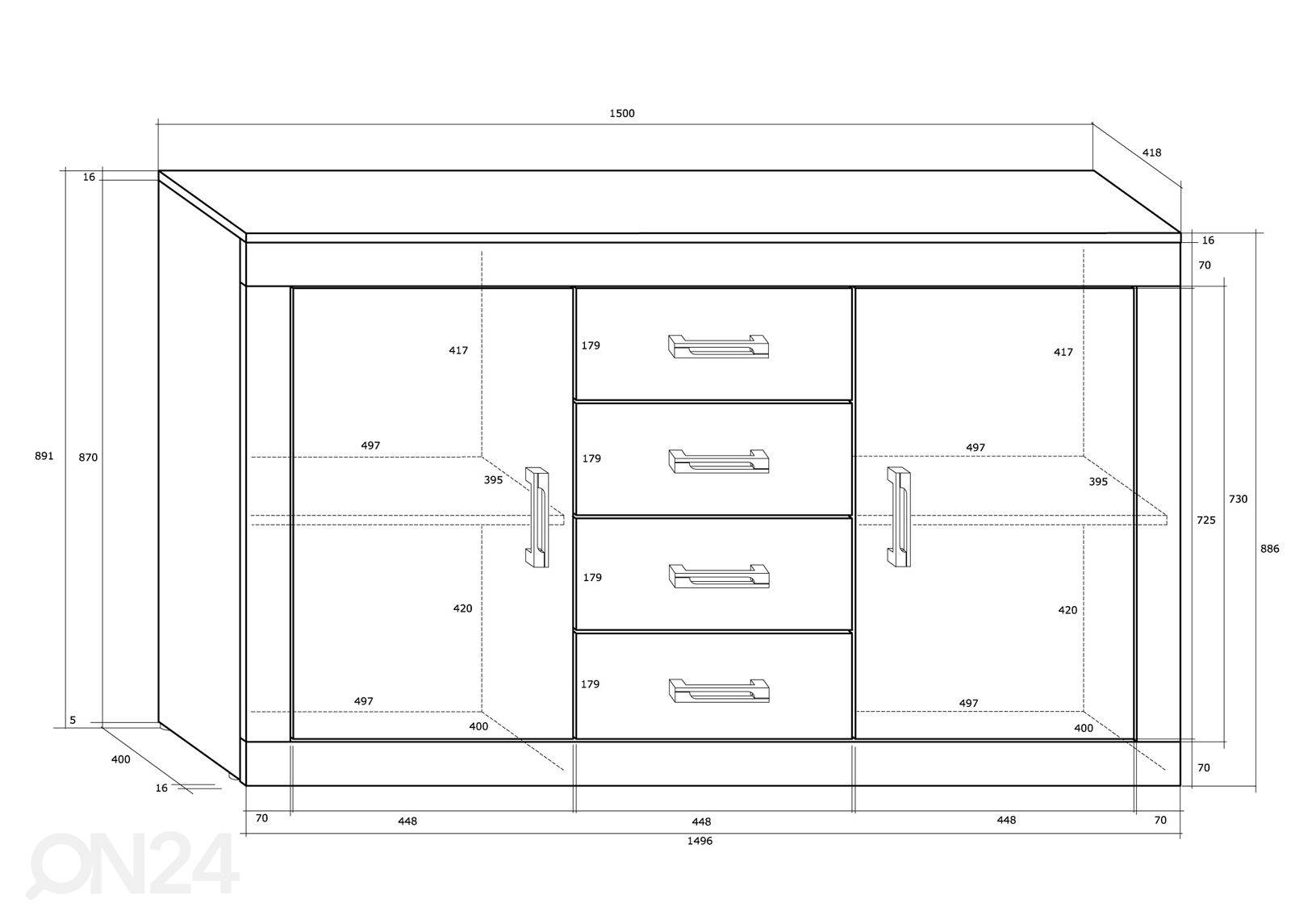 Lipasto Skibbereen 150 cm kuvasuurennos mitat