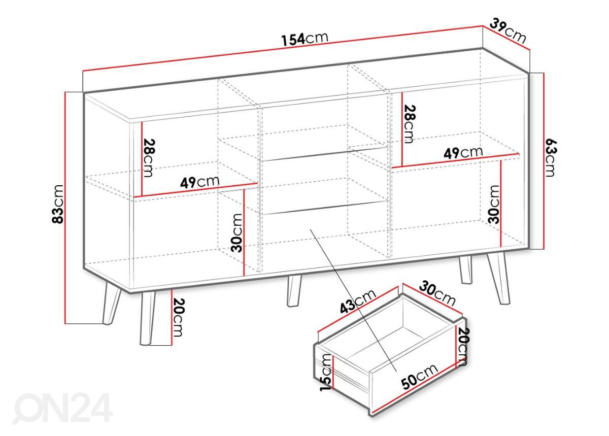 Lipasto Wilson 154 cm kuvasuurennos mitat