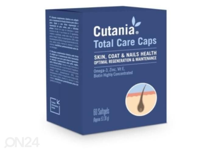 Lisäravinto VetNova Cutania Total Care Caps N60 (ihon ja turkin tukemiseen) koirille/kissoille kuvasuurennos