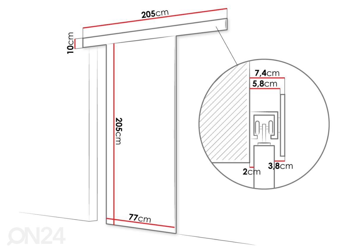 Liukuovi peilillä 77 cm kuvasuurennos mitat