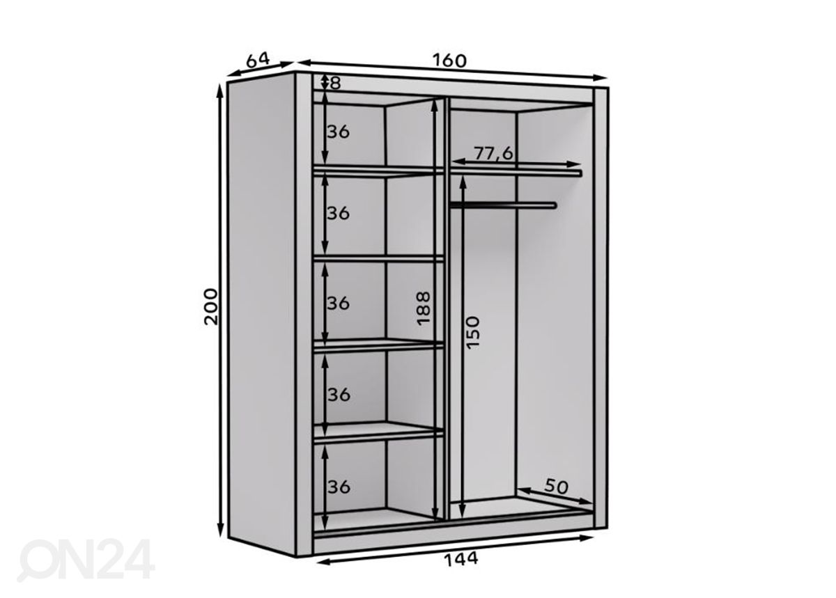 Liukuovikaapit Maza 160 cm kuvasuurennos mitat