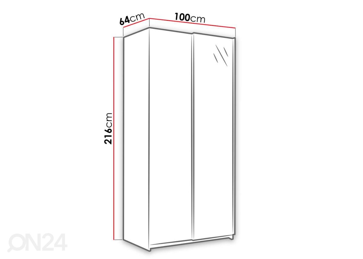 Liukuovikaappi 100 cm kuvasuurennos mitat