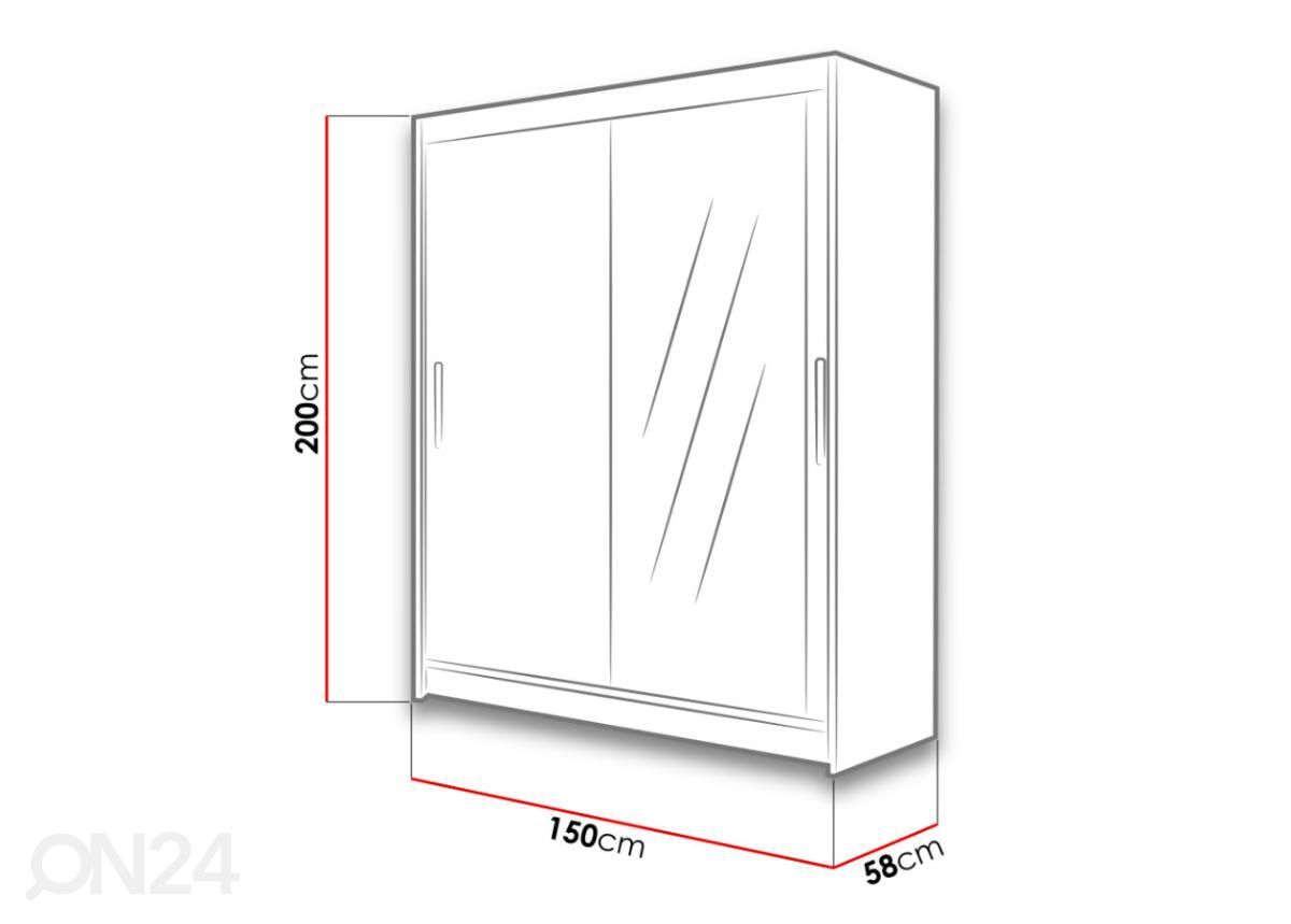 Liukuovikaappi 150 cm kuvasuurennos mitat