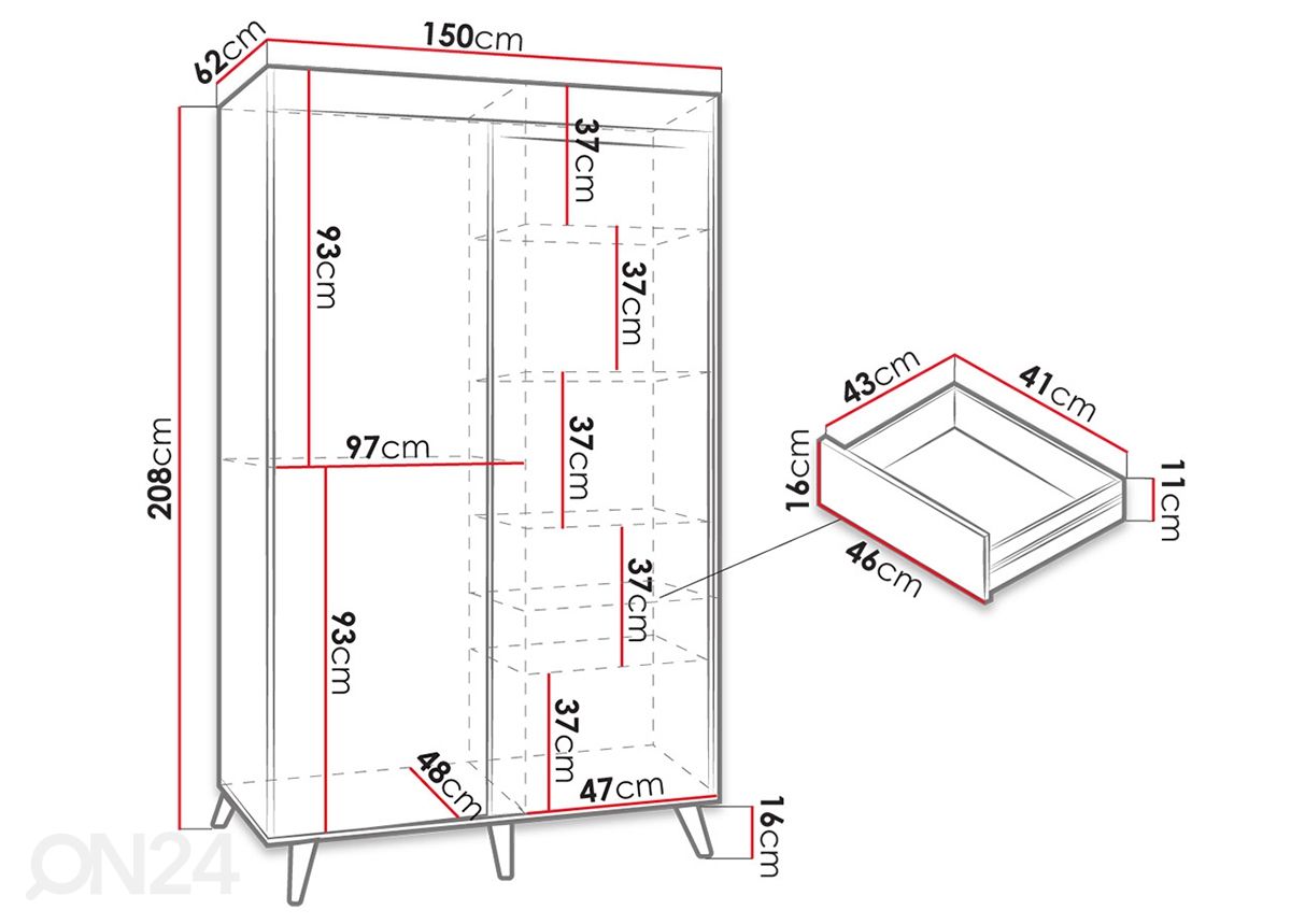 Liukuovikaappi 150 cm kuvasuurennos mitat