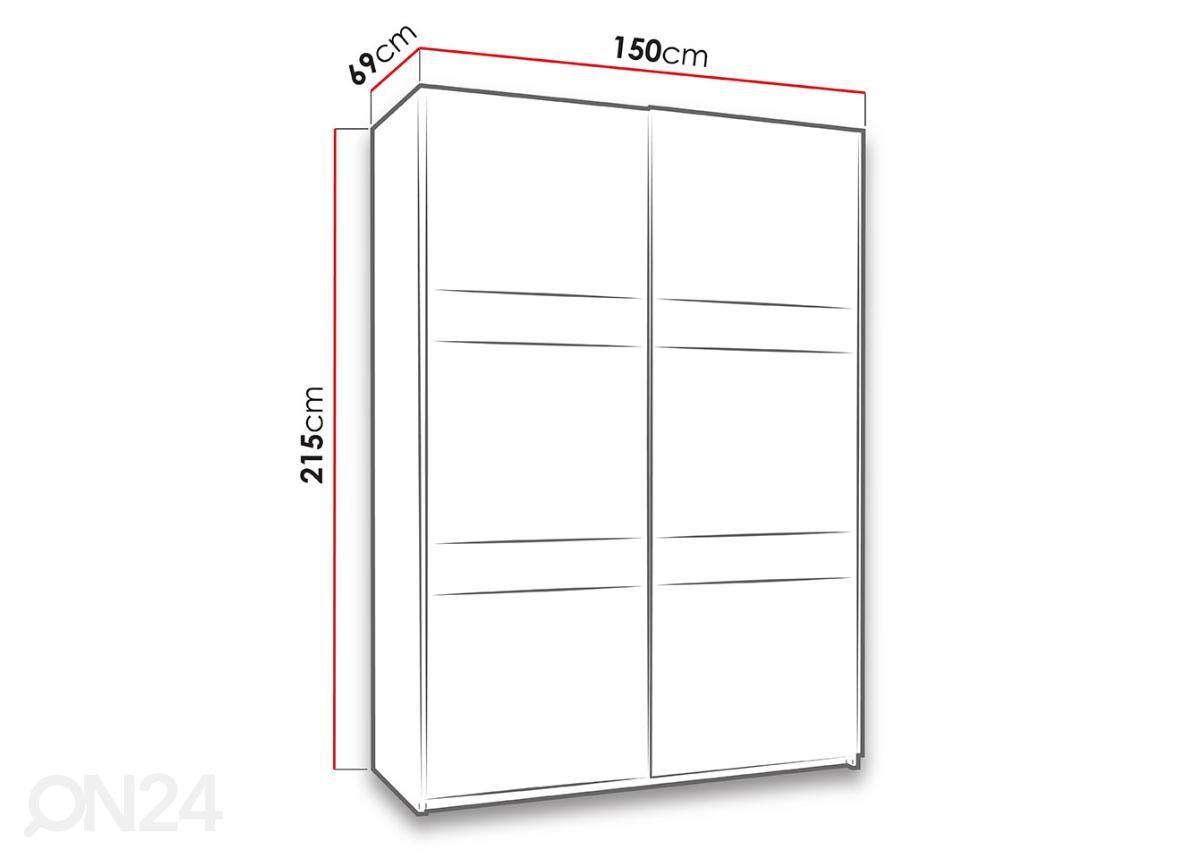 Liukuovikaappi 150 cm + LED kuvasuurennos mitat