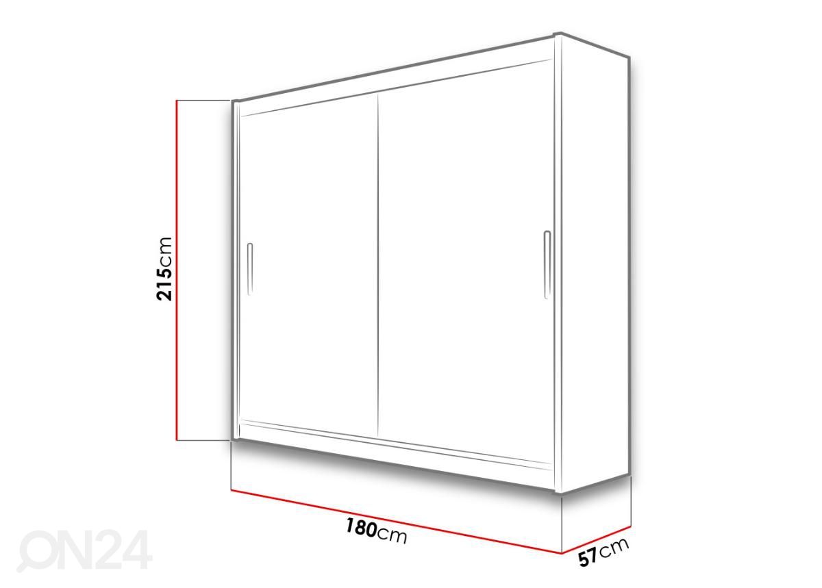 Liukuovikaappi 180 cm kuvasuurennos mitat