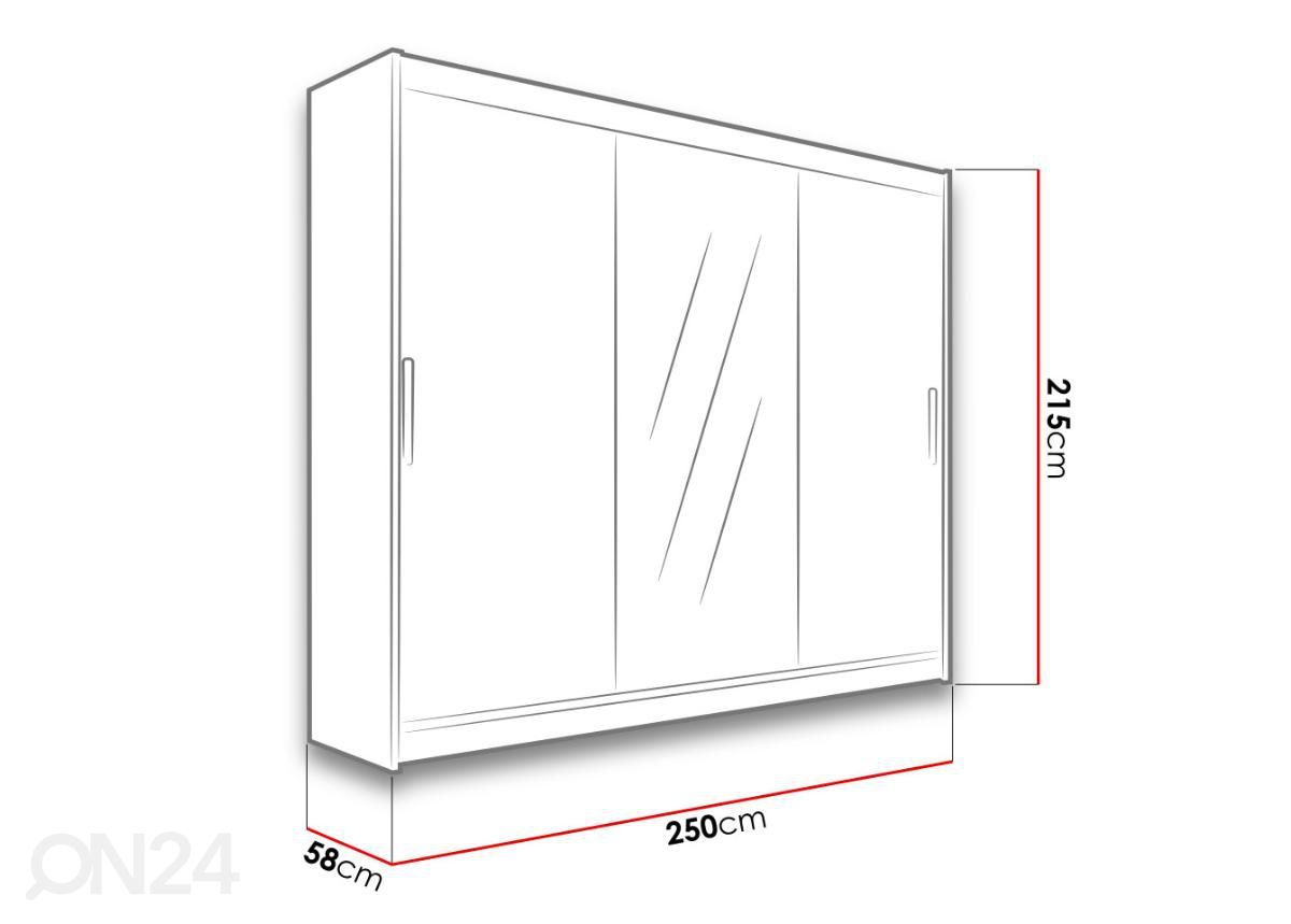 Liukuovikaappi 250 cm kuvasuurennos mitat