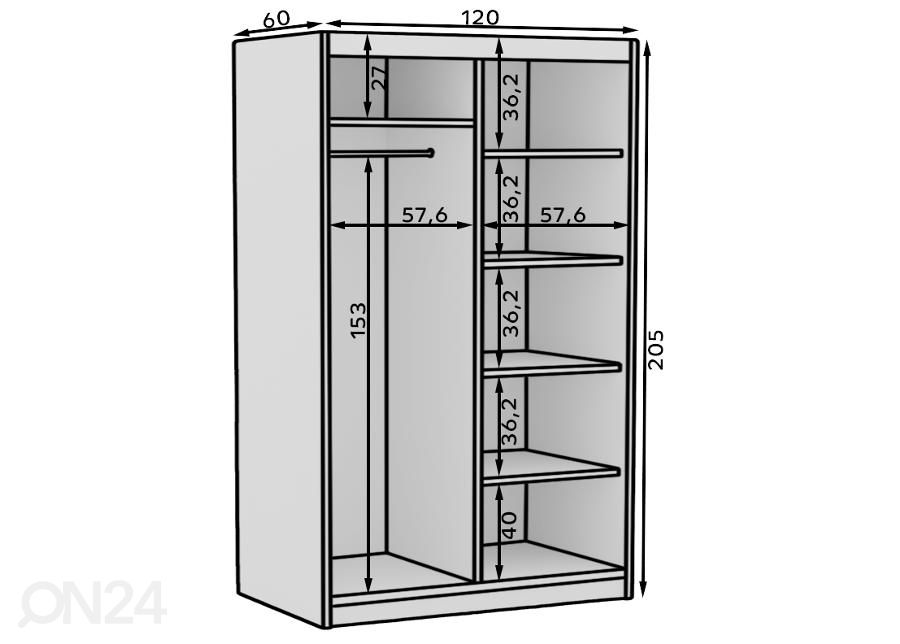 Liukuovikaappi Bao 120 cm kuvasuurennos mitat