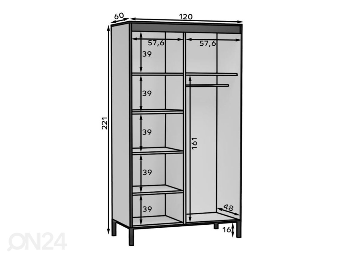 Liukuovikaappi Bytom 120 cm kuvasuurennos mitat