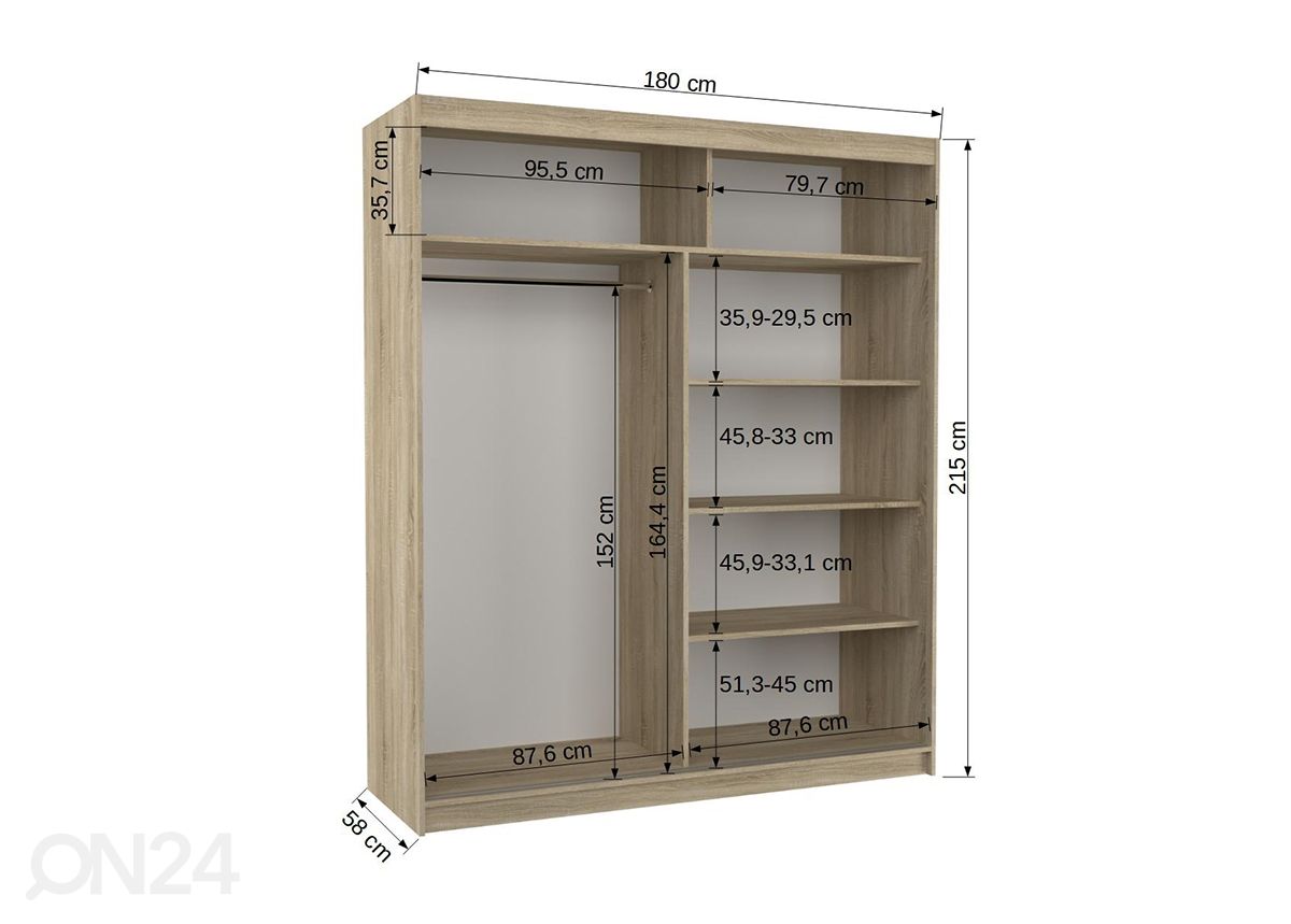 Liukuovikaappi Dalia 180 cm kuvasuurennos mitat