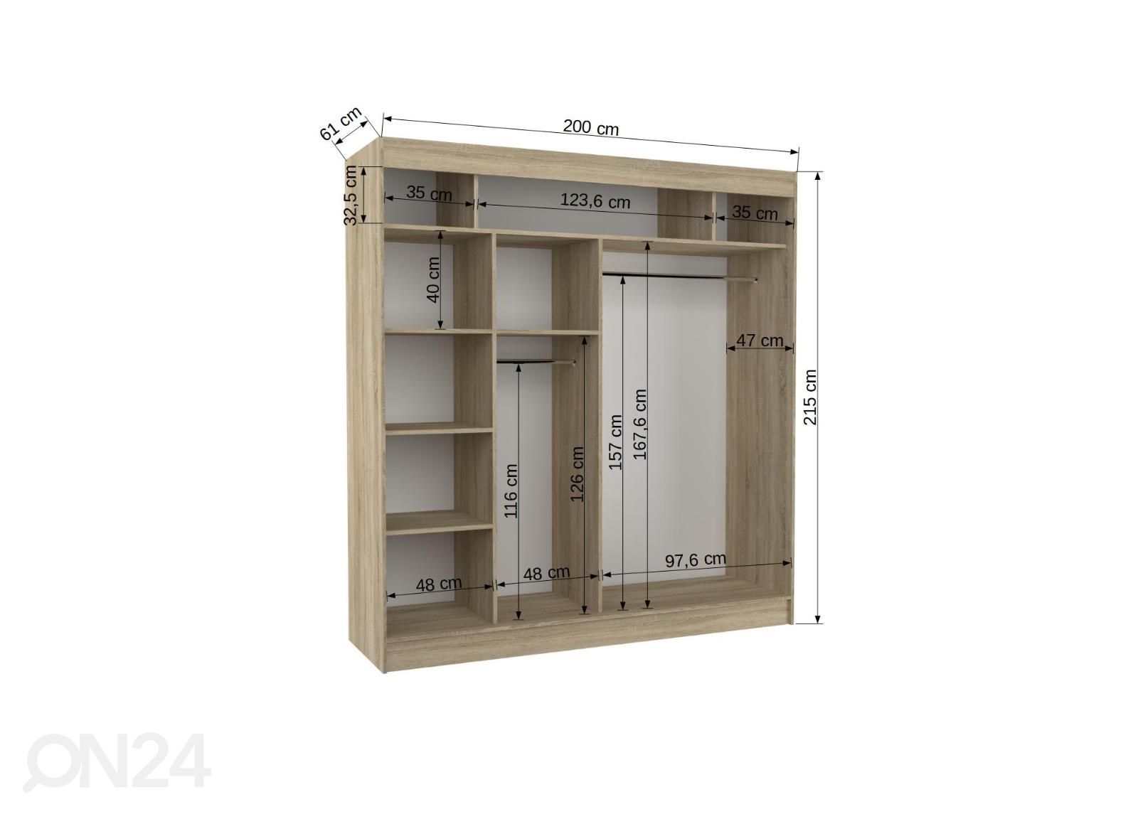 Liukuovikaappi Girli II 200 cm kuvasuurennos mitat