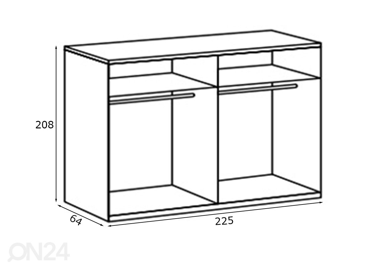 Liukuovikaappi Malaga 225 cm kuvasuurennos mitat