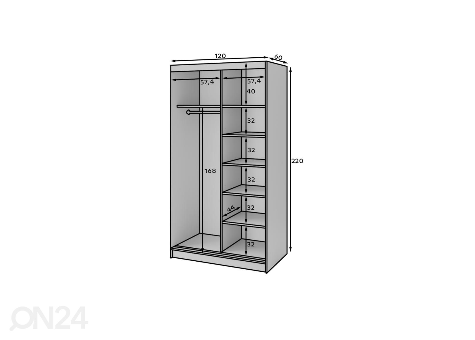 Liukuovikaappi Marrphy 120 cm kuvasuurennos mitat