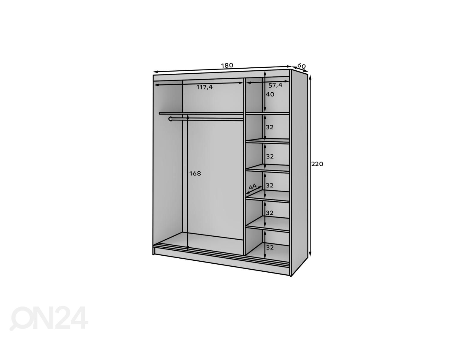 Liukuovikaappi Marrphy 180 cm kuvasuurennos mitat