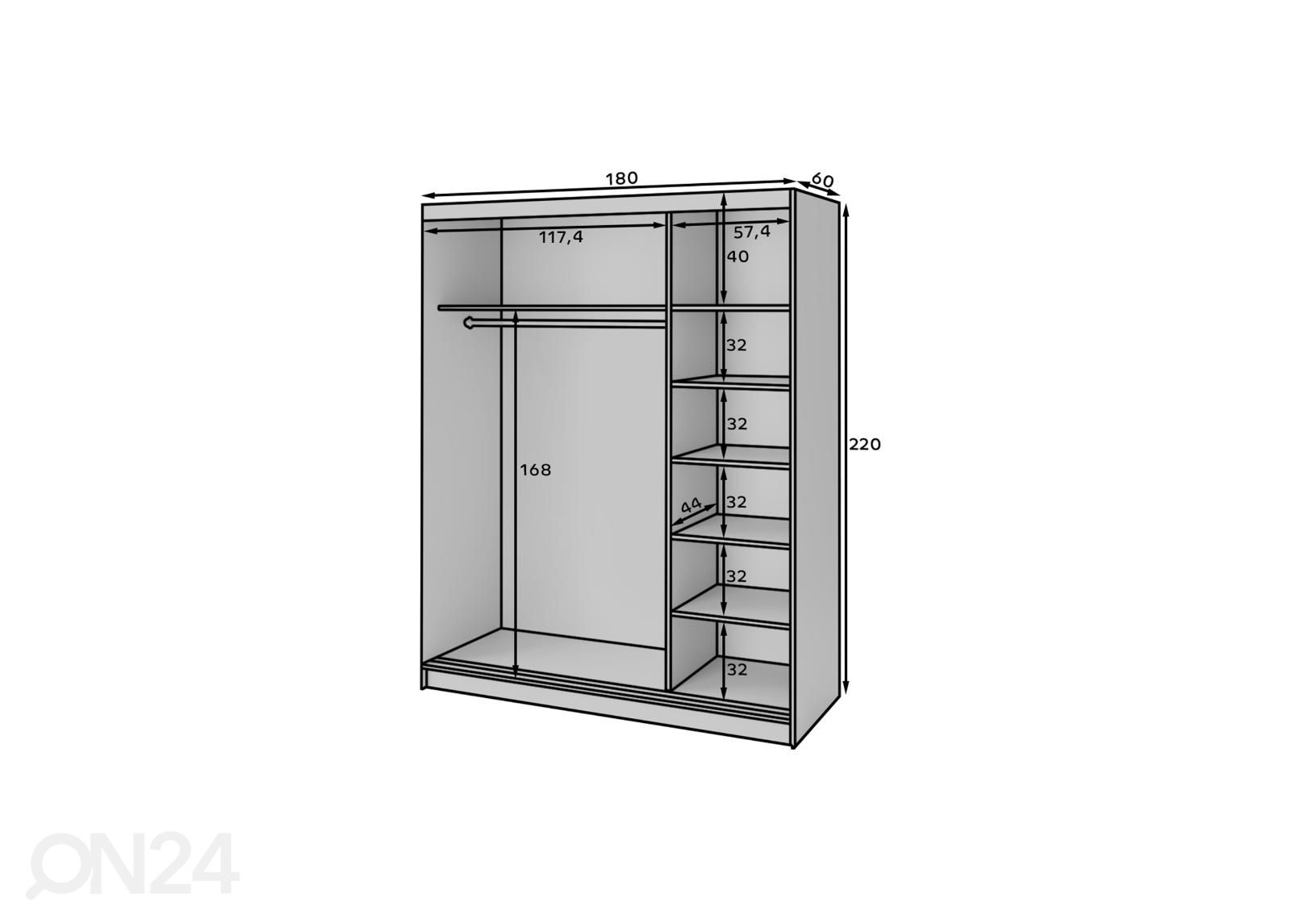 Liukuovikaappi Marrphy 180 cm kuvasuurennos mitat