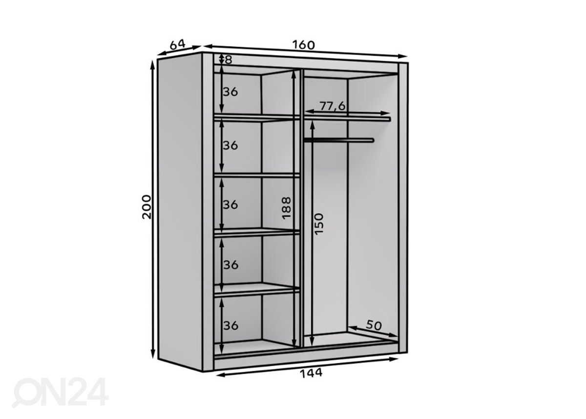 Liukuovikaappi Nica 160 cm kuvasuurennos mitat