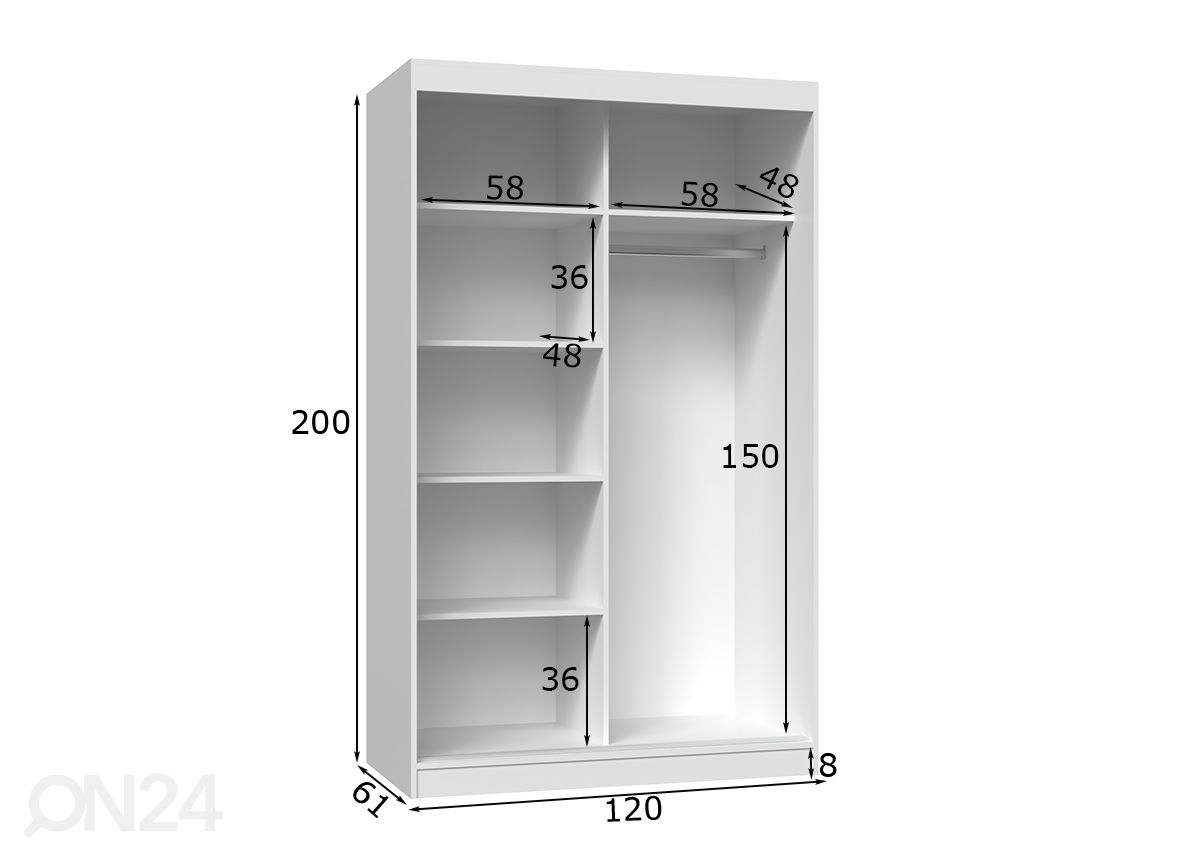 Liukuovinen vaatekaappi Isla 120 cm kuvasuurennos