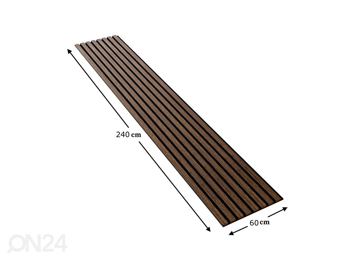 Massiivipuusta valmistettu akustinen seinäpaneeli 240x60 cm kuvasuurennos mitat