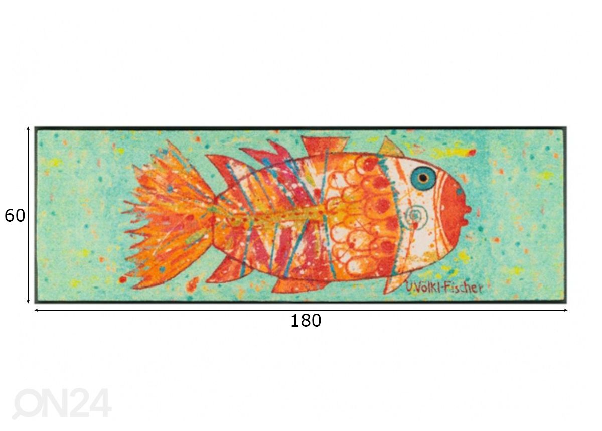 Matto Funky Fish 60x180 cm kuvasuurennos mitat