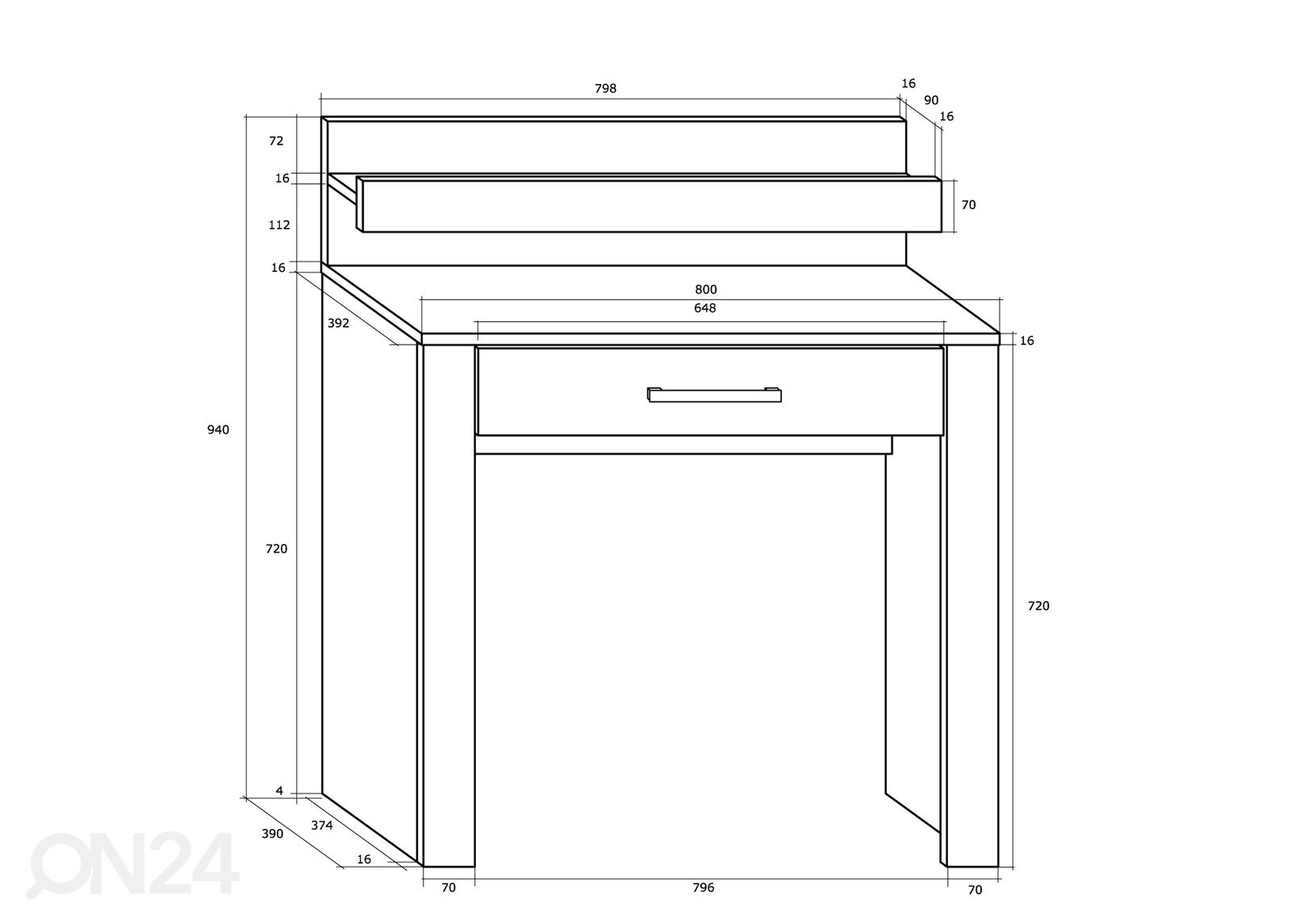 Meikkipöytä 80 cm kuvasuurennos mitat