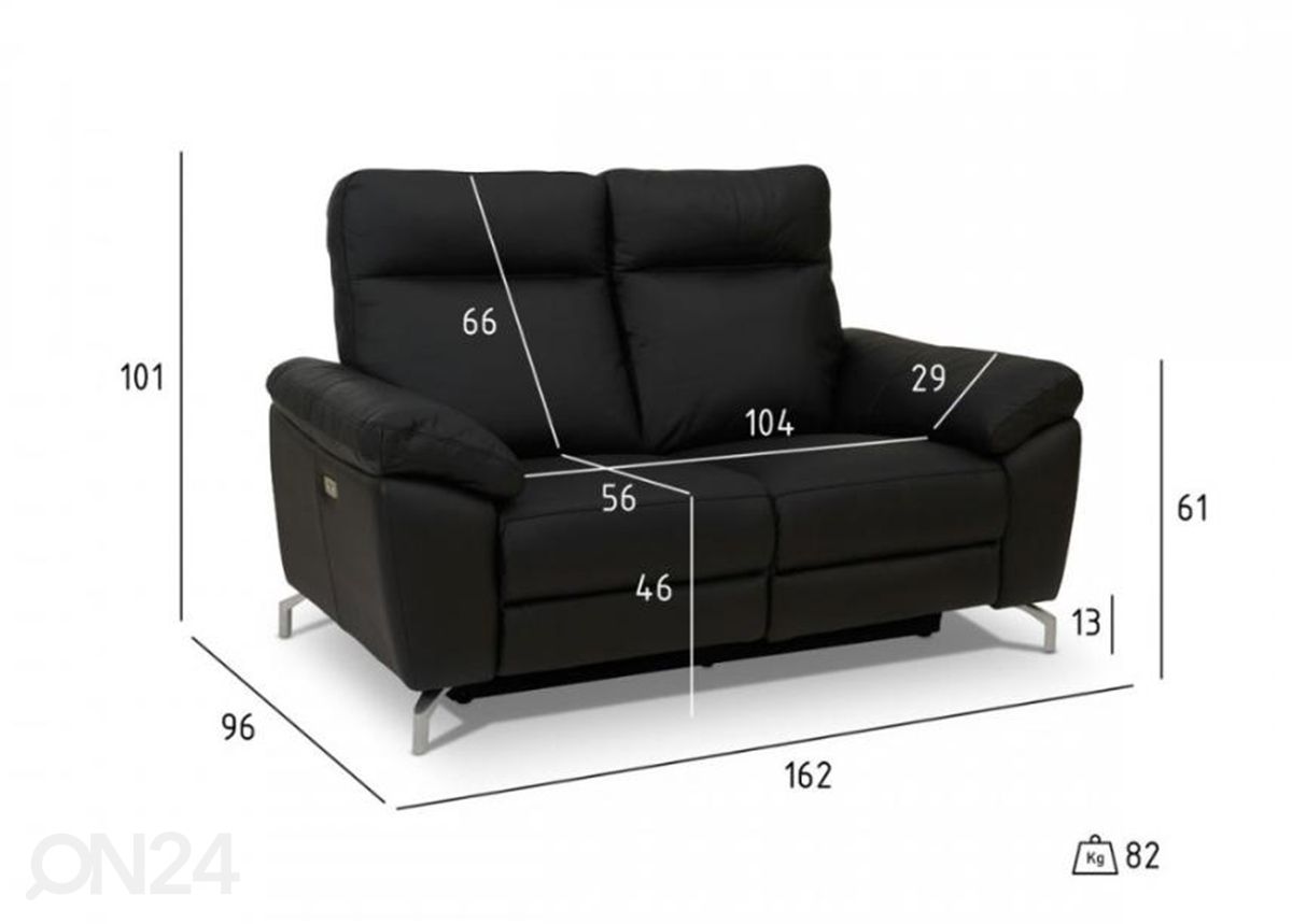 Mekanismisohva Selesta 2-istuttava recliner kuvasuurennos mitat