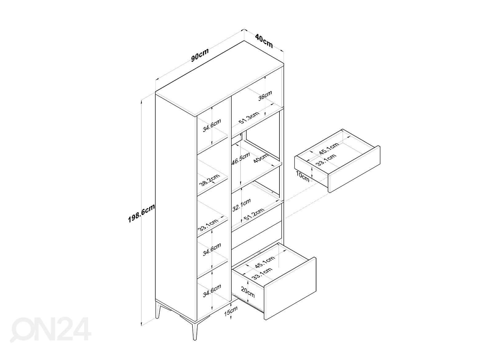 Minikeittiö / keittiökaappi Yes 90 cm kuvasuurennos mitat