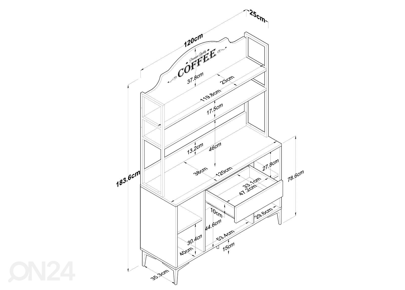 Minikeittiö / keittiön kaappi Yes 120 cm kuvasuurennos mitat