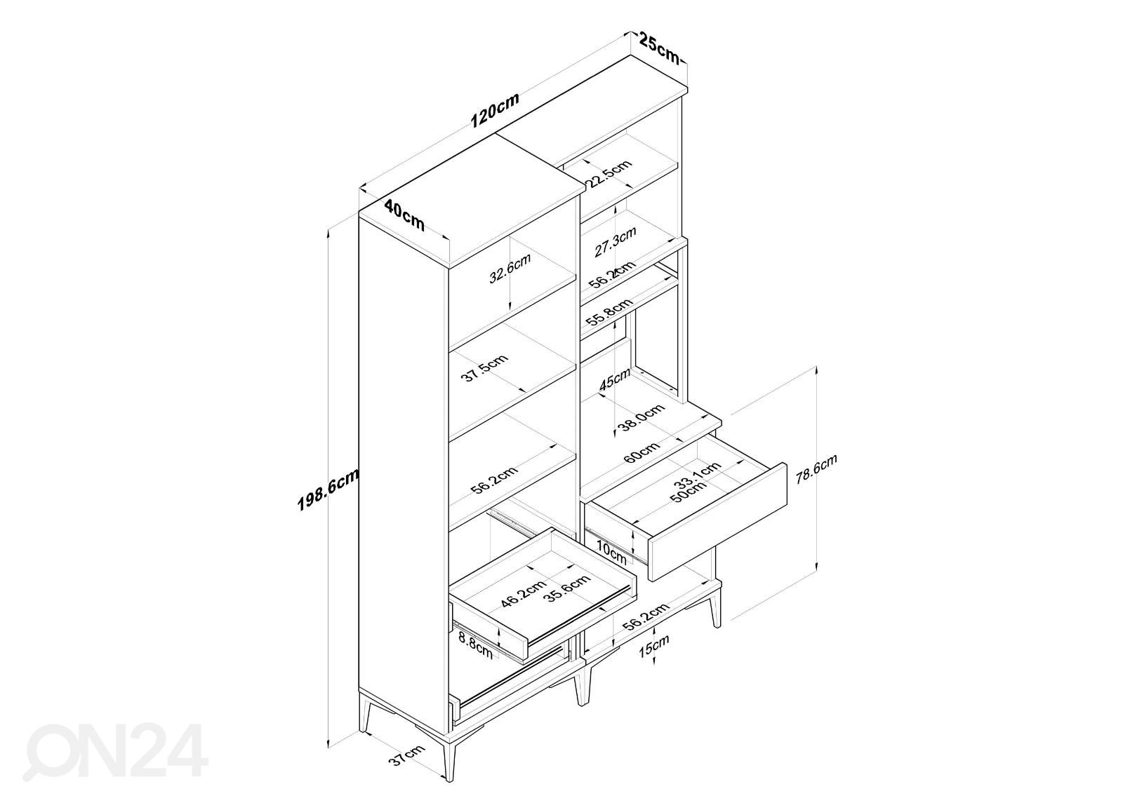 Minikeittiö Yes 120 cm kuvasuurennos mitat