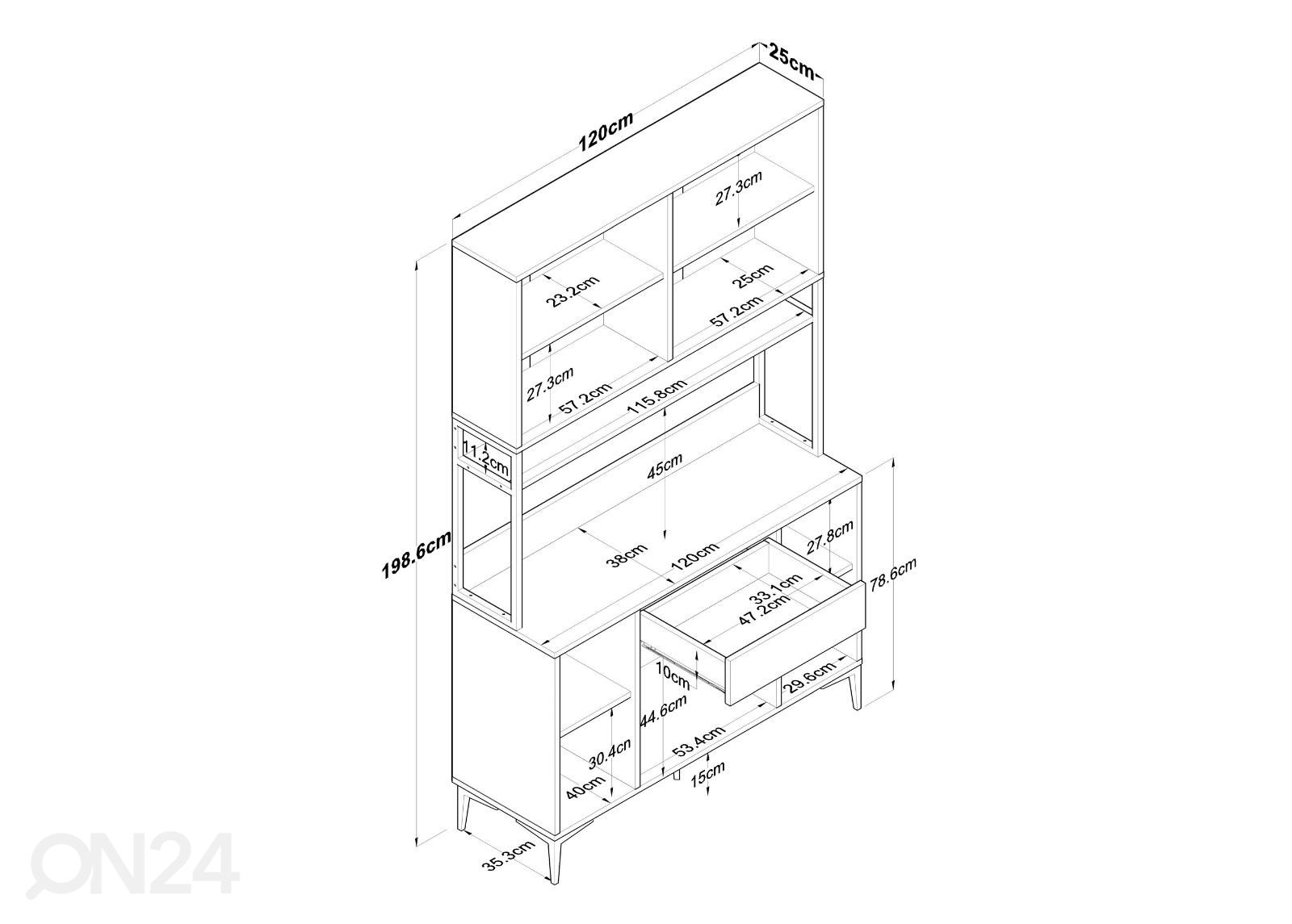 Minikeittiö Yes 120 cm kuvasuurennos mitat