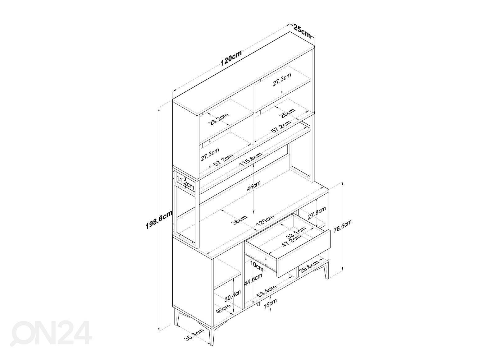 Minikeittiö Yes 120 cm kuvasuurennos mitat