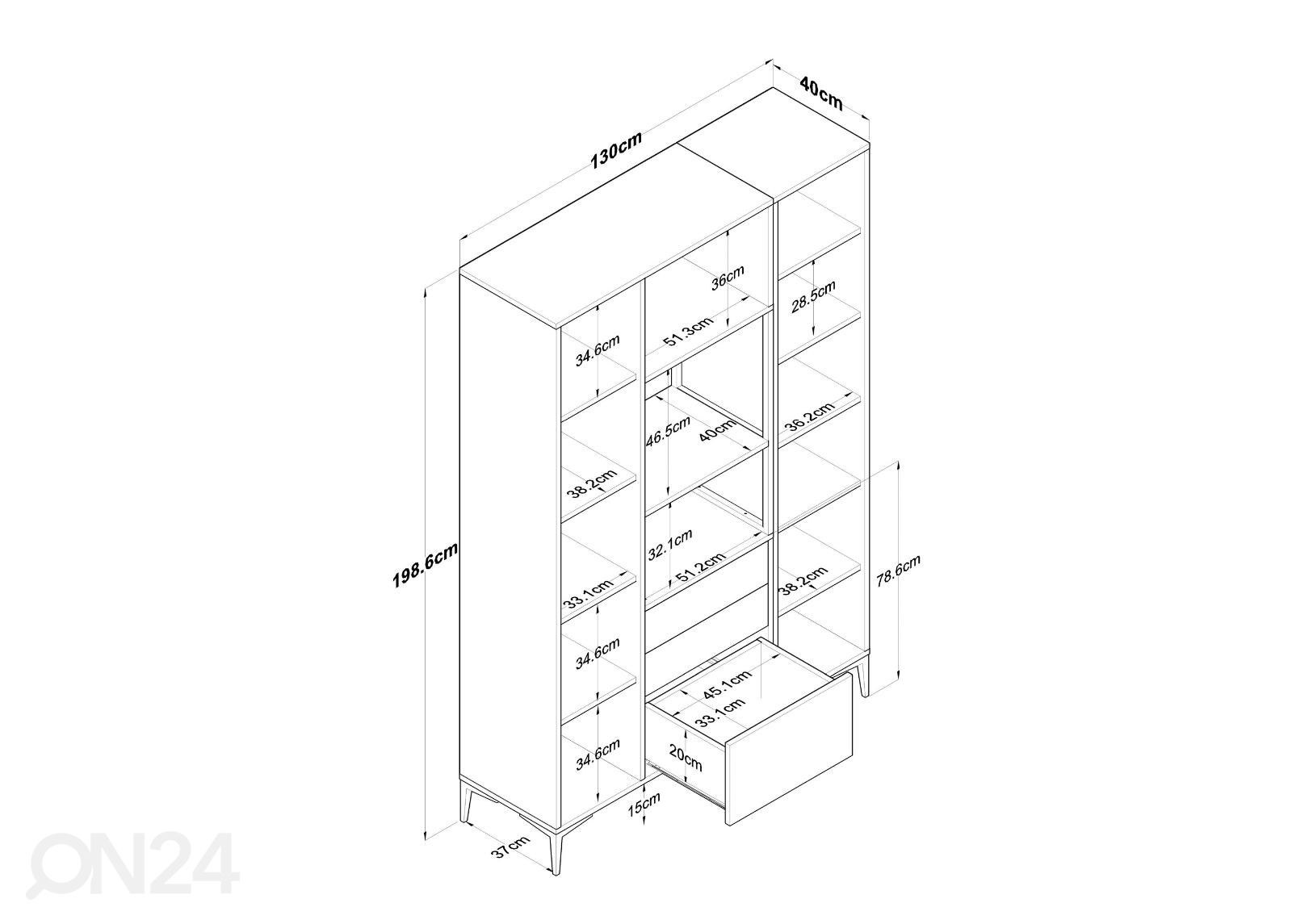 Minikeittiö Yes 130 cm kuvasuurennos mitat