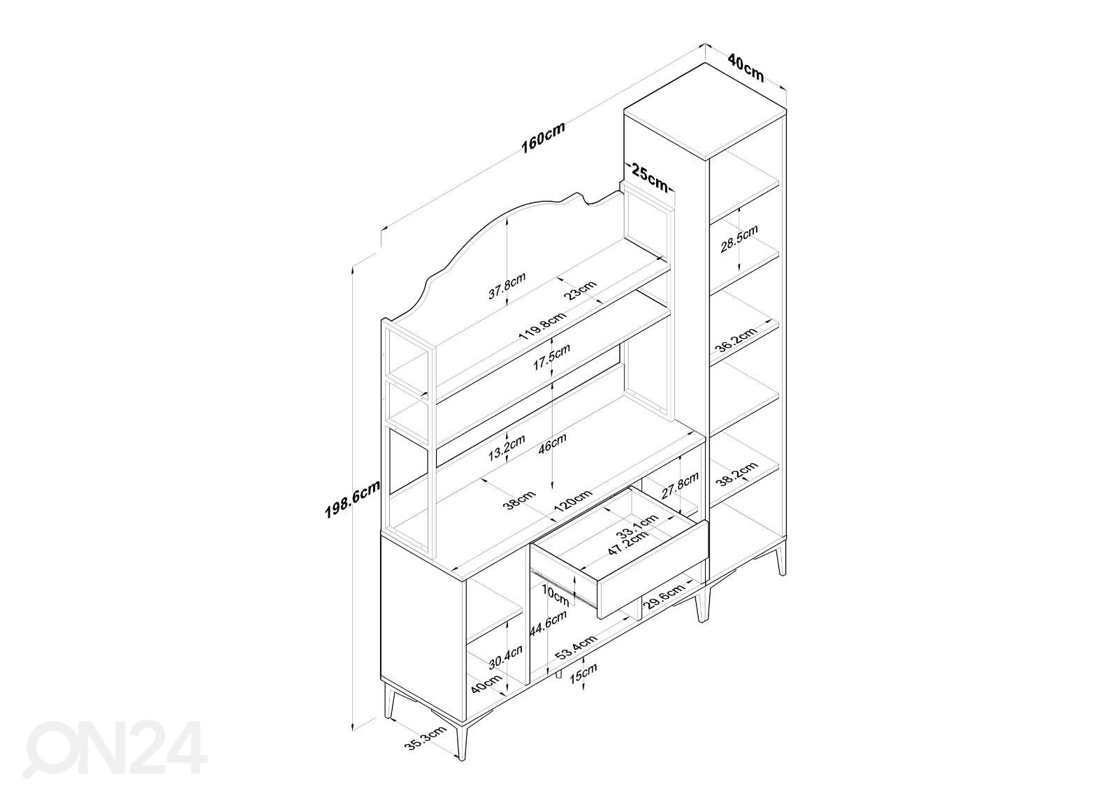 Minikeittiö Yes 160 cm kuvasuurennos mitat