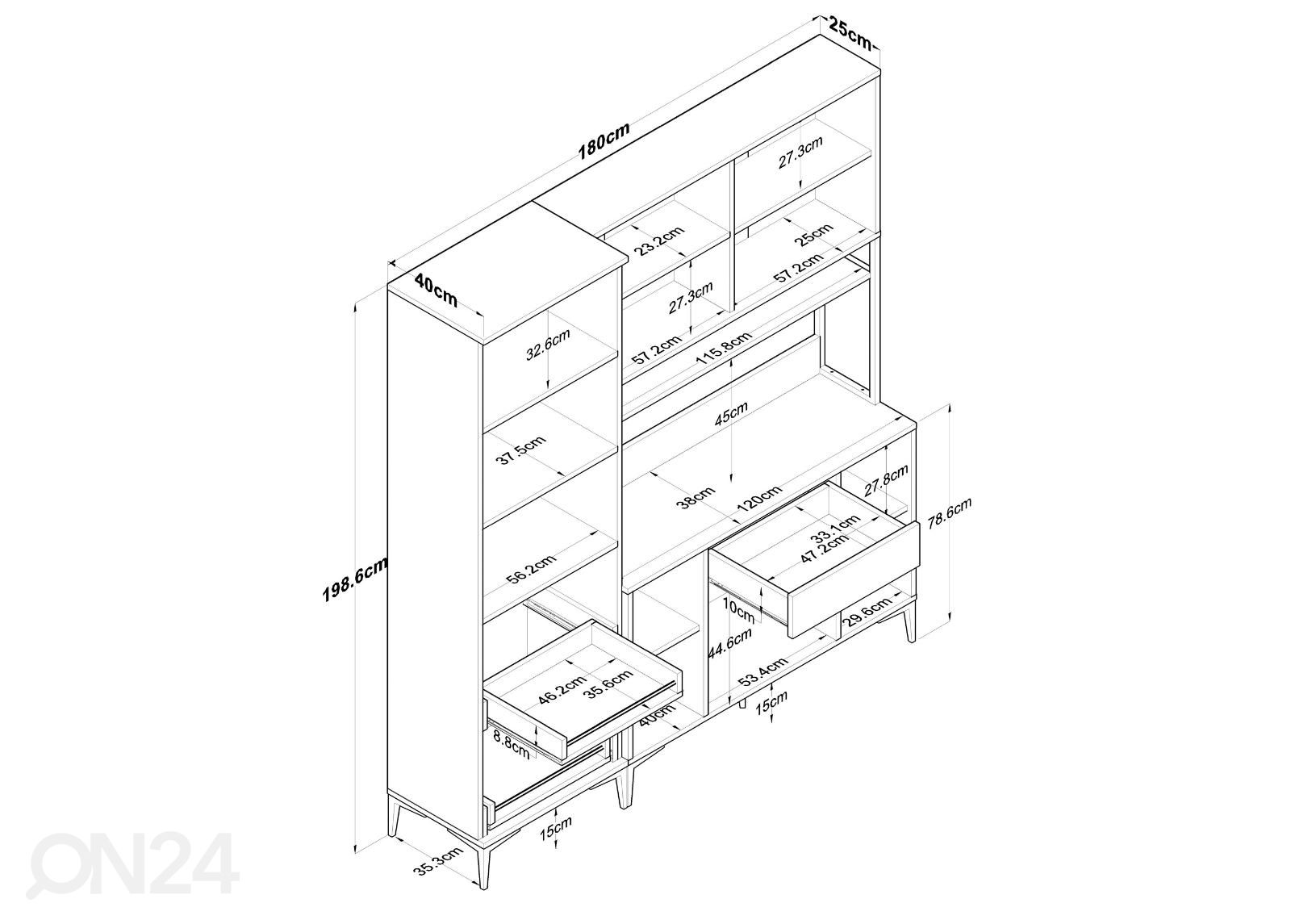 Minikeittiö Yes 180 cm kuvasuurennos mitat