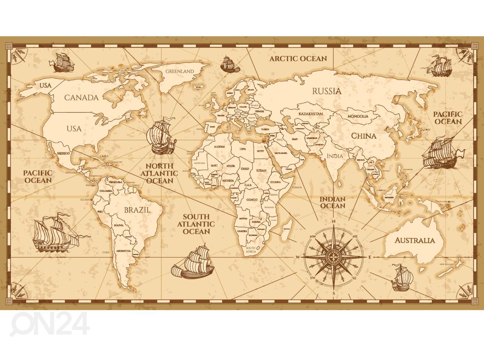 Non-woven kuvatapetti Antique World Map kuvasuurennos