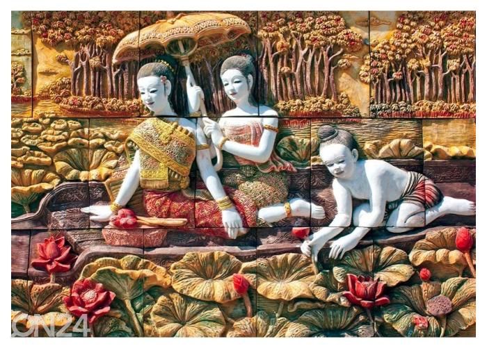 Non-woven kuvatapetti Thai Stone Carving on Temple Wall 368x254 cm kuvasuurennos