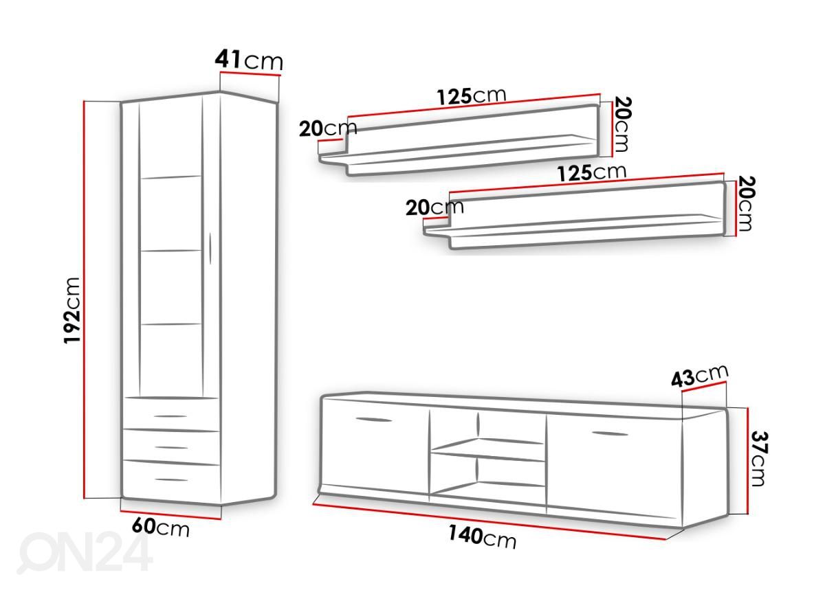 Olohuoneen kalusteryhmä 200 cm kuvasuurennos mitat