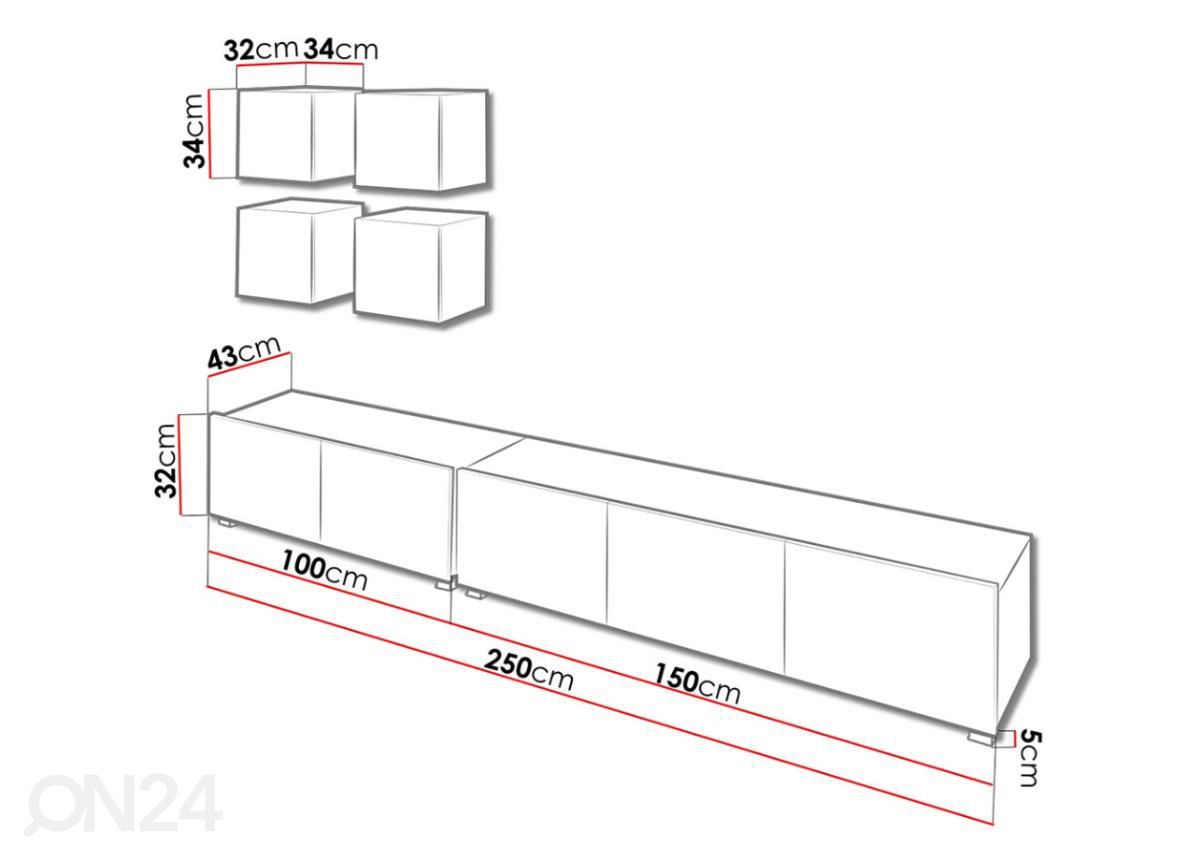 Olohuoneen kalusteryhmä 250 cm kuvasuurennos mitat