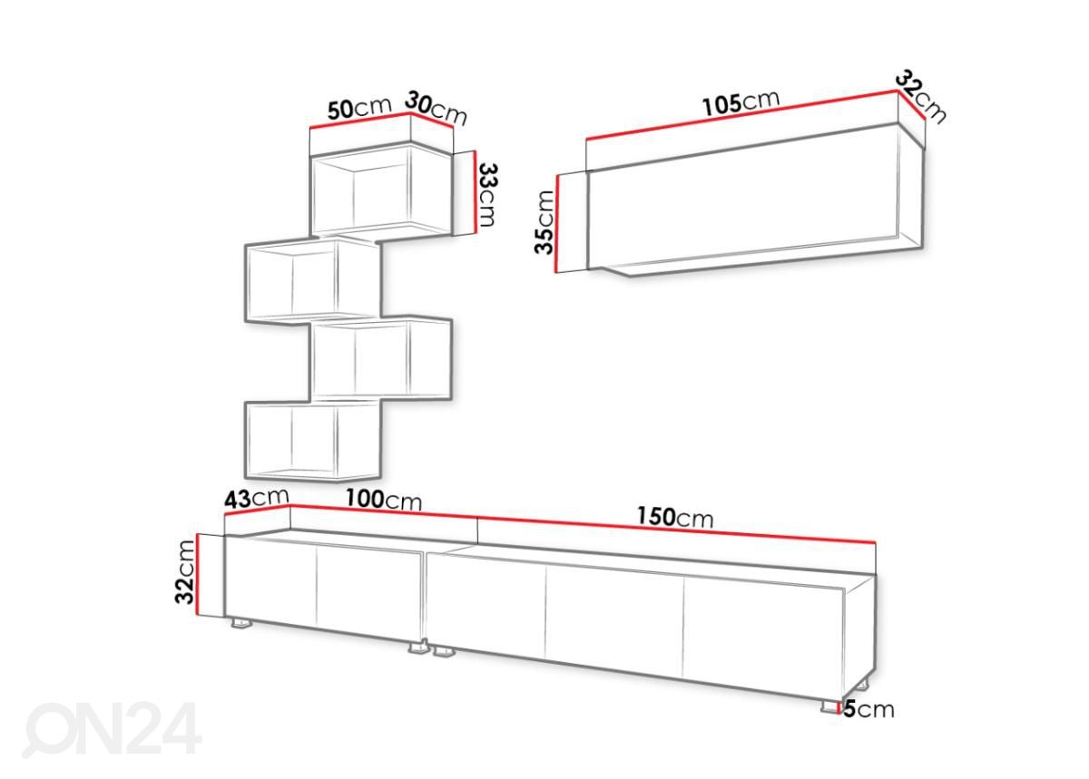 Olohuoneen kalusteryhmä 250 cm kuvasuurennos mitat