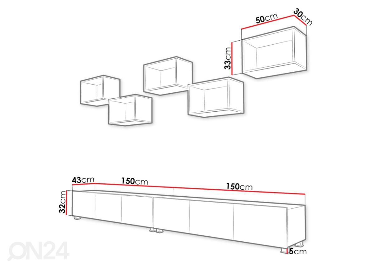 Olohuoneen kalusteryhmä 300 cm kuvasuurennos mitat