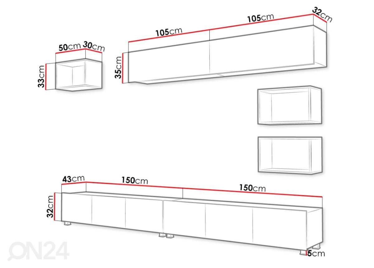 Olohuoneen kalusteryhmä 300 cm kuvasuurennos mitat