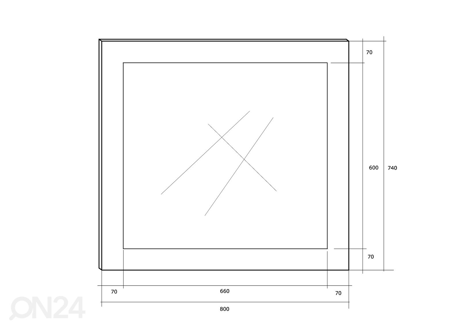 Peili Bally 74x80 cm kuvasuurennos mitat