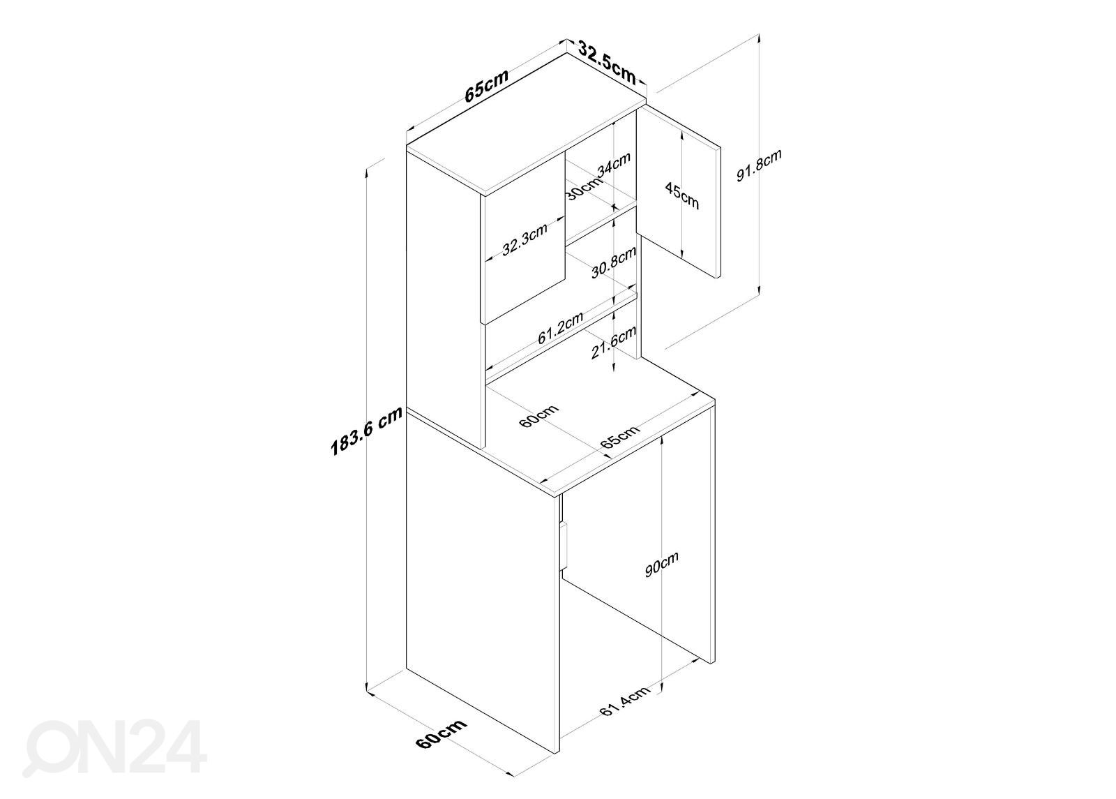 Pesukonekaappi Agry 60 cm kuvasuurennos mitat