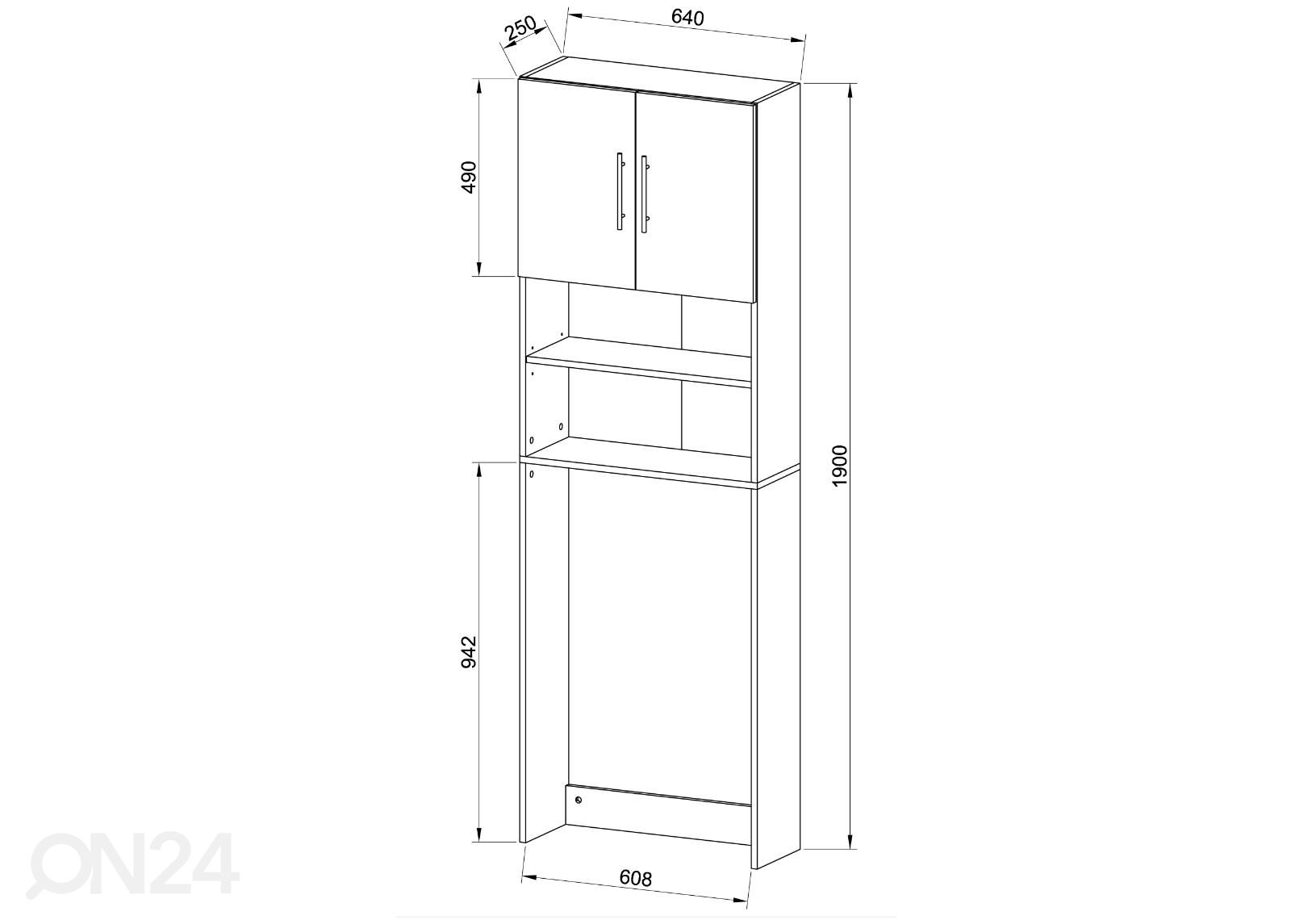 Pesukonekaappi Jutas 64 cm kuvasuurennos mitat