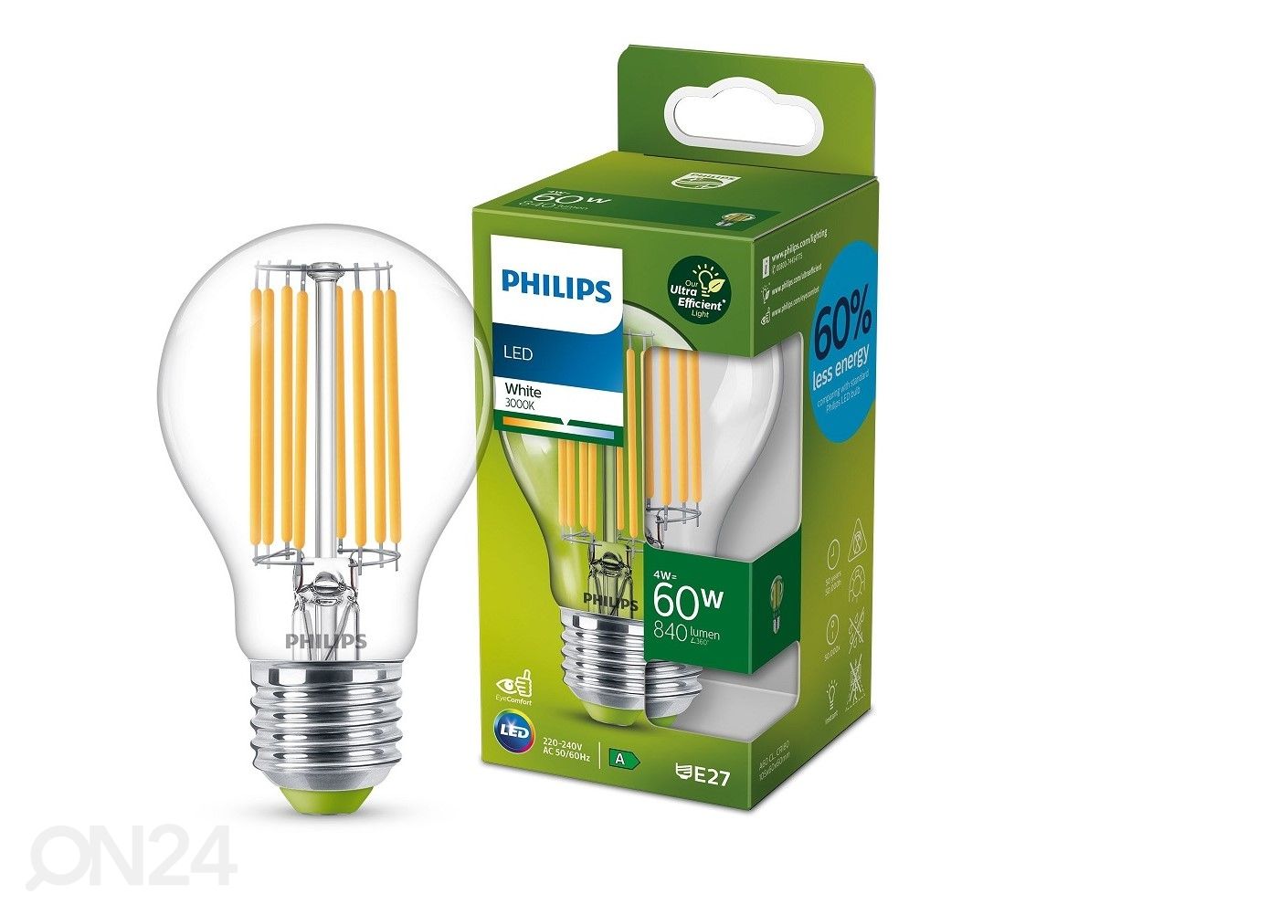 Philips Ultra LED filament (60W) 4W 840lm A60 E27 3000K kuvasuurennos