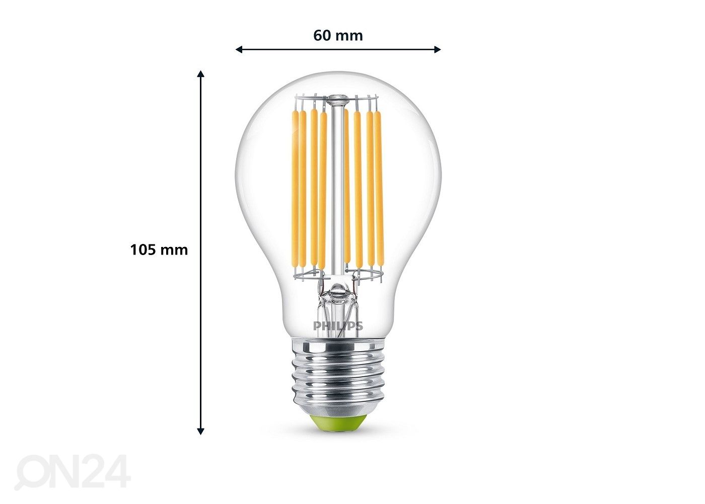 Philips Ultra LED filament (60W) 4W 840lm A60 E27 3000K kuvasuurennos mitat