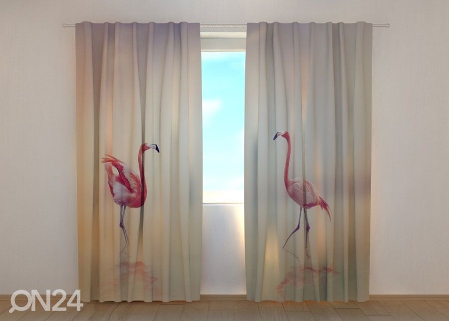 Pimennysverho Pink Flamingoes at Sunset 240x220 cm kuvasuurennos