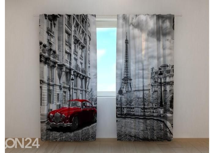 Pimennysverhot Red Retro Limousine on the Street of Paris 240x220 cm kuvasuurennos