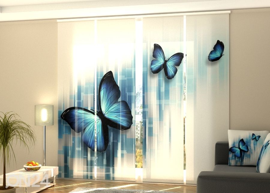 Pimentävä paneeliverho Blue butterflies 240x240 cm40 cm kuvasuurennos